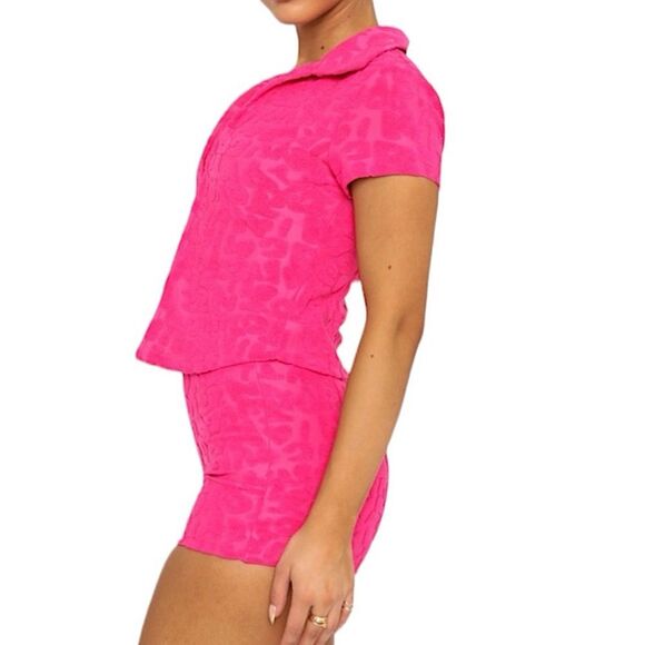 WHITE FOX Set Pink Terry Cloth 2 Piece Matching Top & Shorts Coverup Size XS - Picture 3 of 10
